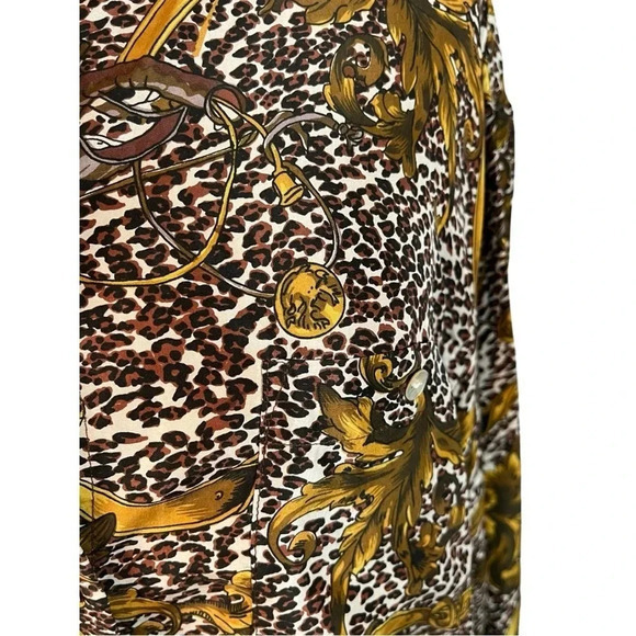 Cote de France Vintage Silk Blouse Animal Print Baroque‎ Top Women Size Large - Picture 2 of 9